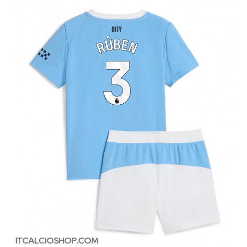 Manchester City Ruben Dias #3 Prima Maglia Bambino 2025-26 Manica Corta (+ Pantaloni corti)